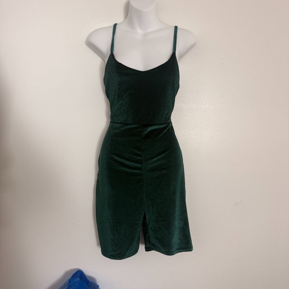 PrettyLittleThing Hunter Green Velvet Romper | Size 6 - Picture 3 of 11